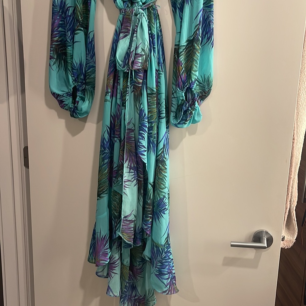Fashion Nova Teal Tropical Print Midi Dress - Picture 6 of 12